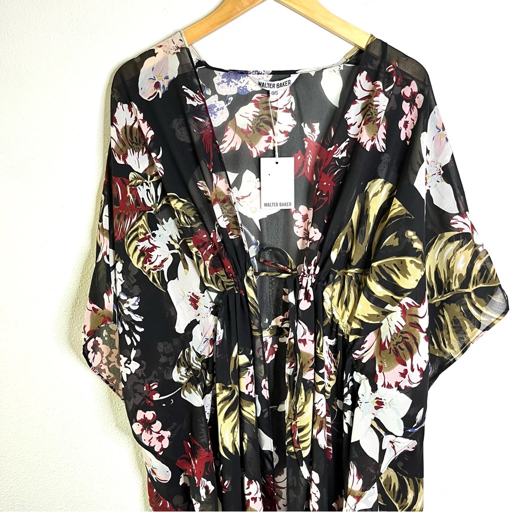 NWT Walter Baker Tulum Multicolor Floral caftan swim coverup kimono tie front - Picture 4 of 9
